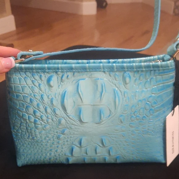 Brahmin Aqua Crocodile Embossed Shoulder Bag - Picture 3 of 5
